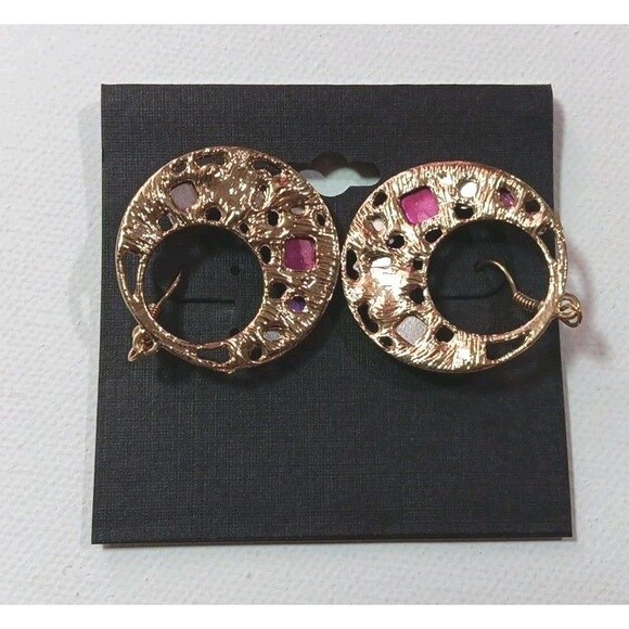Earrings Ggoldtone Purple Costume Jewelry - Picture 2 of 3